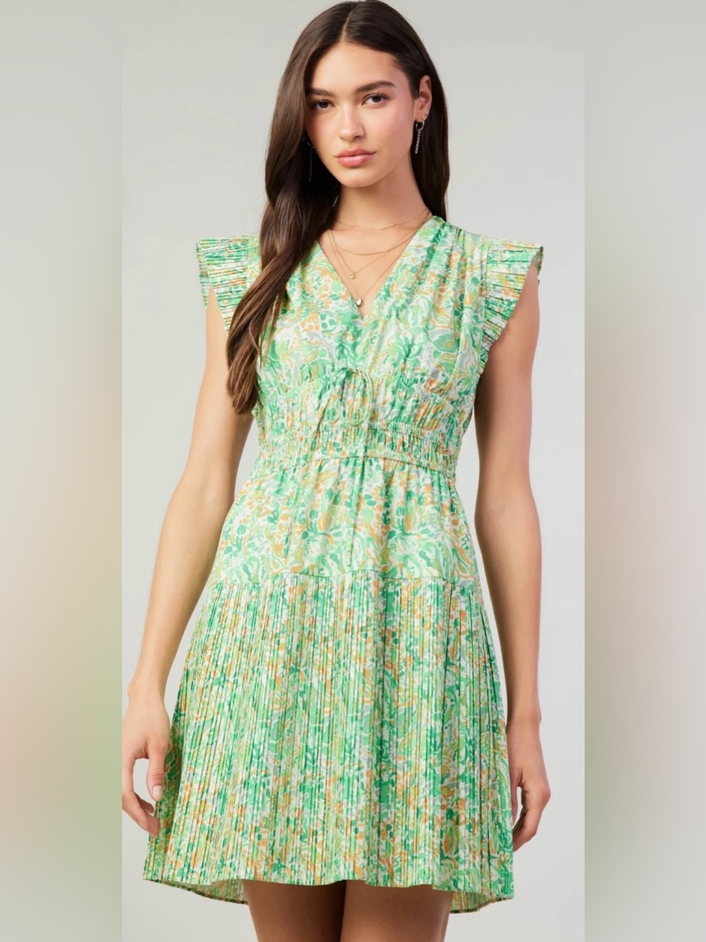Current Air NWT Brienne Pleated Mini Dress – Green Multicolor Medium